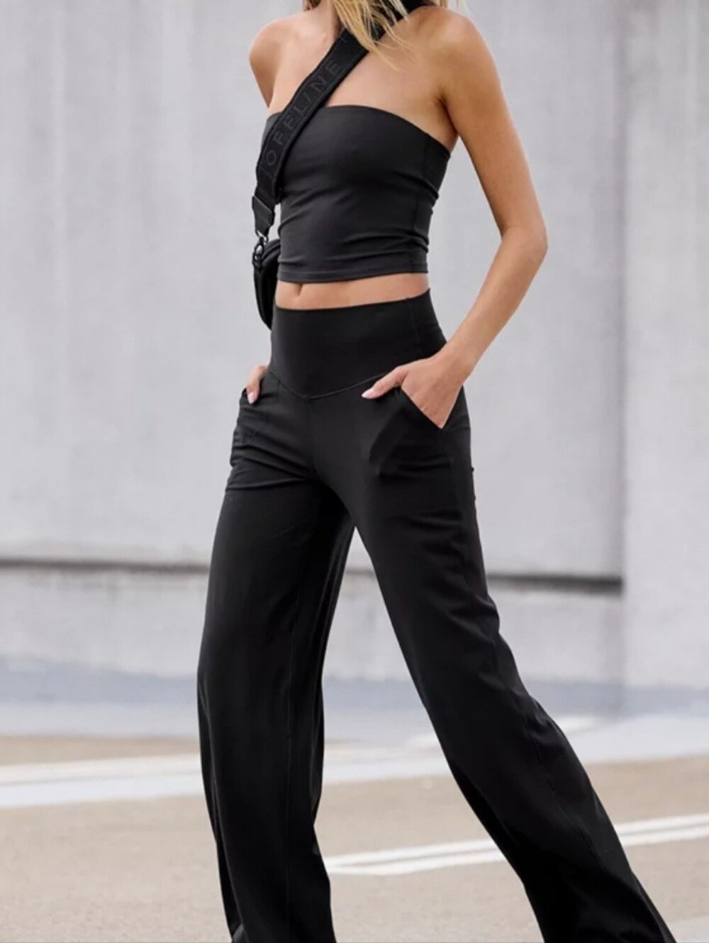 aerie Black High-Rise Wide Leg Pants